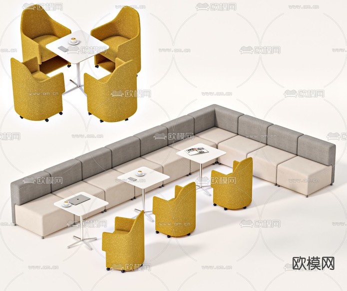 洽谈桌椅 卡座沙发3d模型下载(渲染图2)