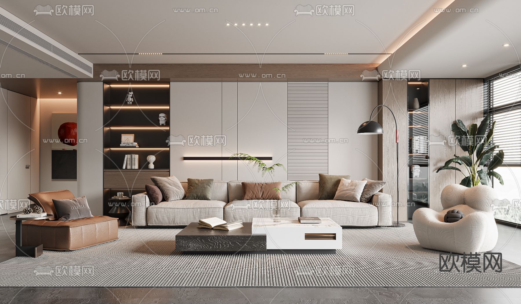 现代客厅3d模型下载（渲染图1）