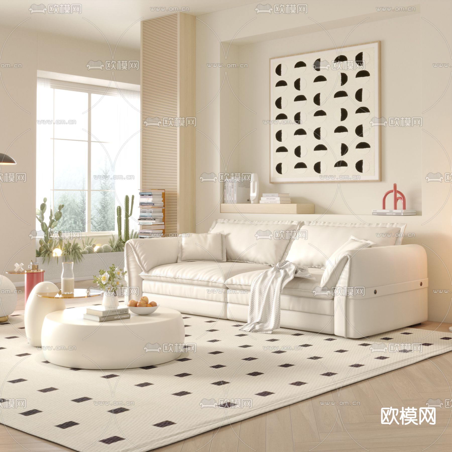 奶油风沙发 双人沙发3d模型下载（渲染图2）