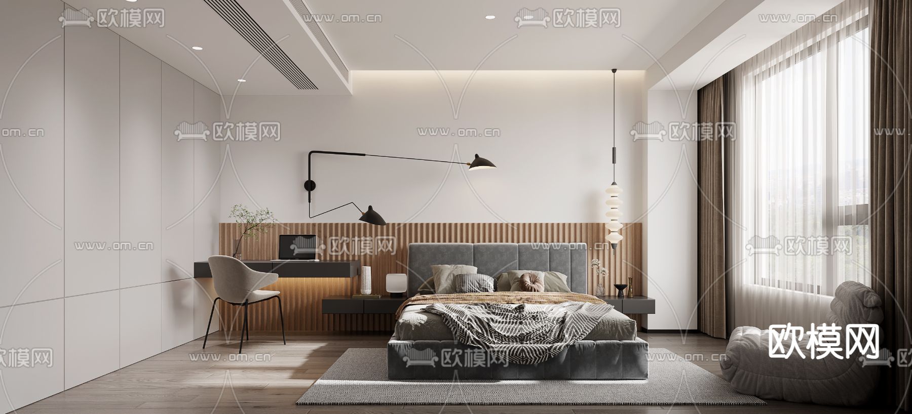 现代卧室 主人房3d模型下载