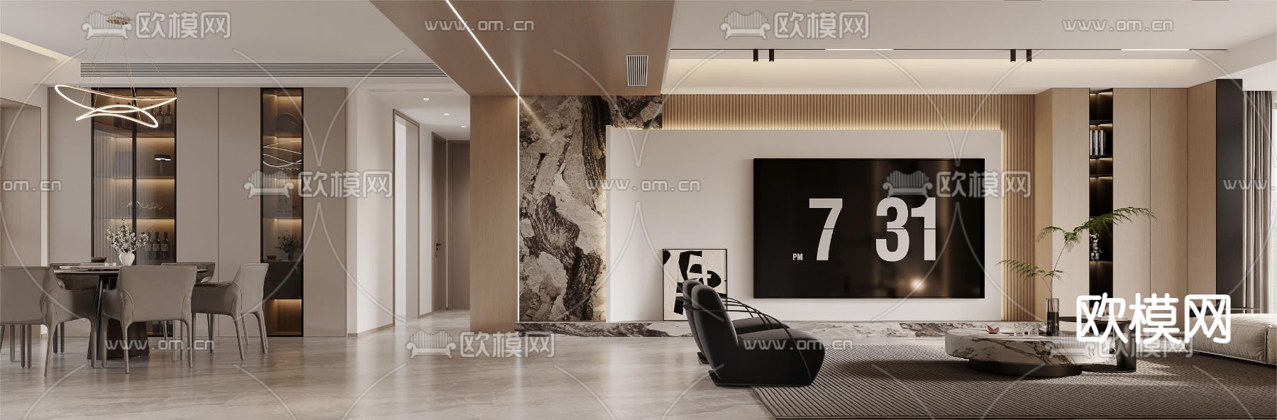 现代客餐厅3d模型下载（渲染图2）