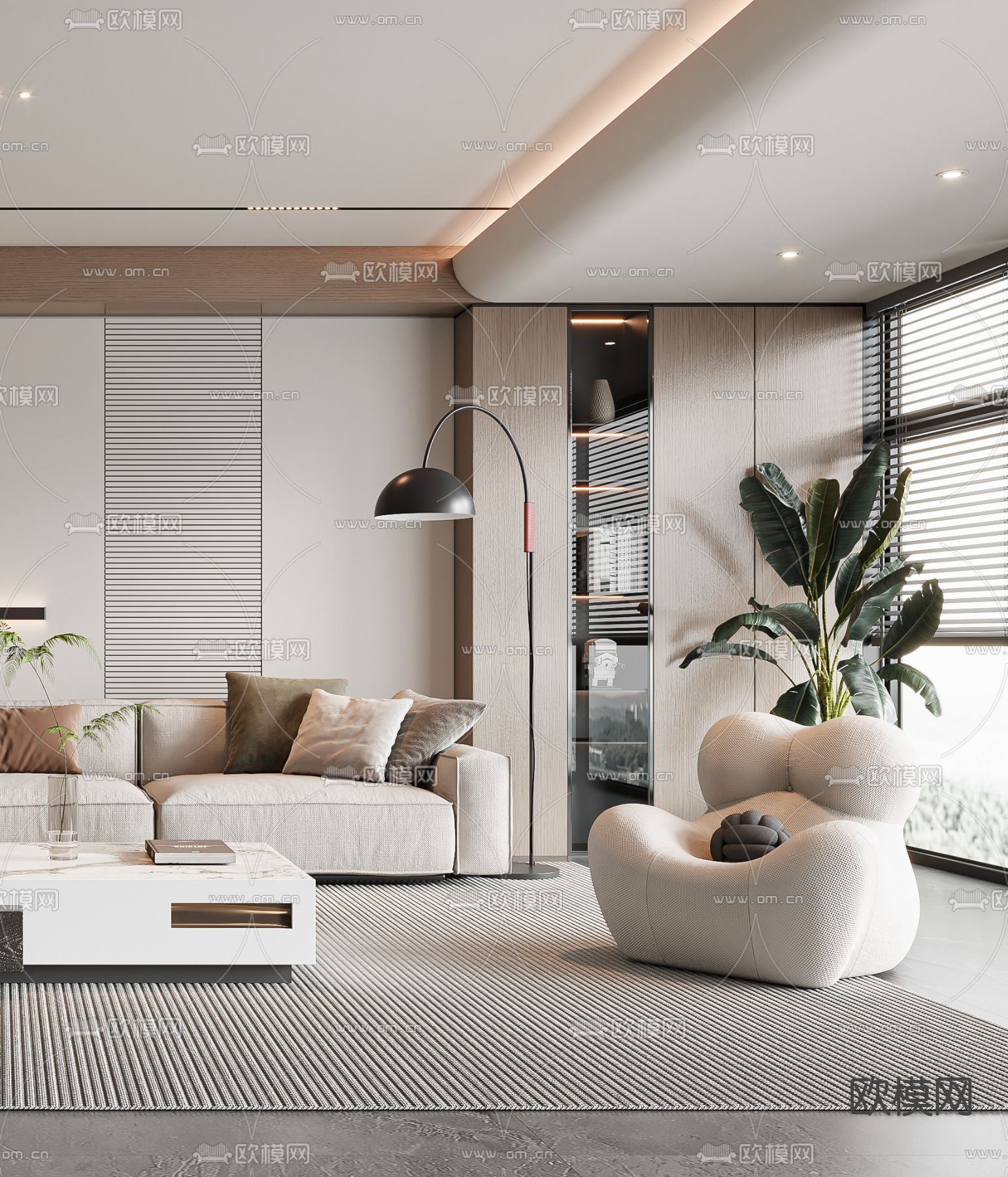 现代客厅3d模型下载（渲染图3）