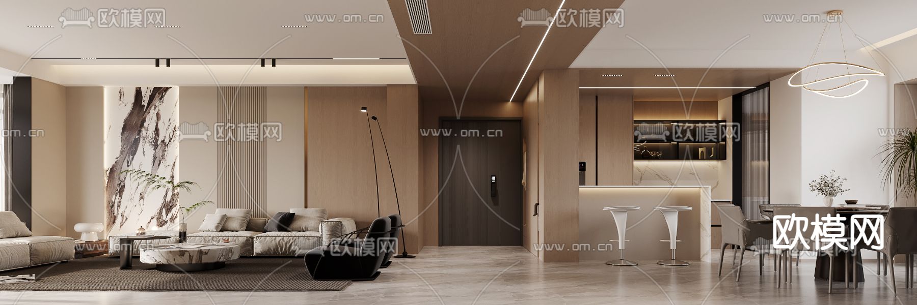 现代客餐厅3d模型下载（渲染图1）