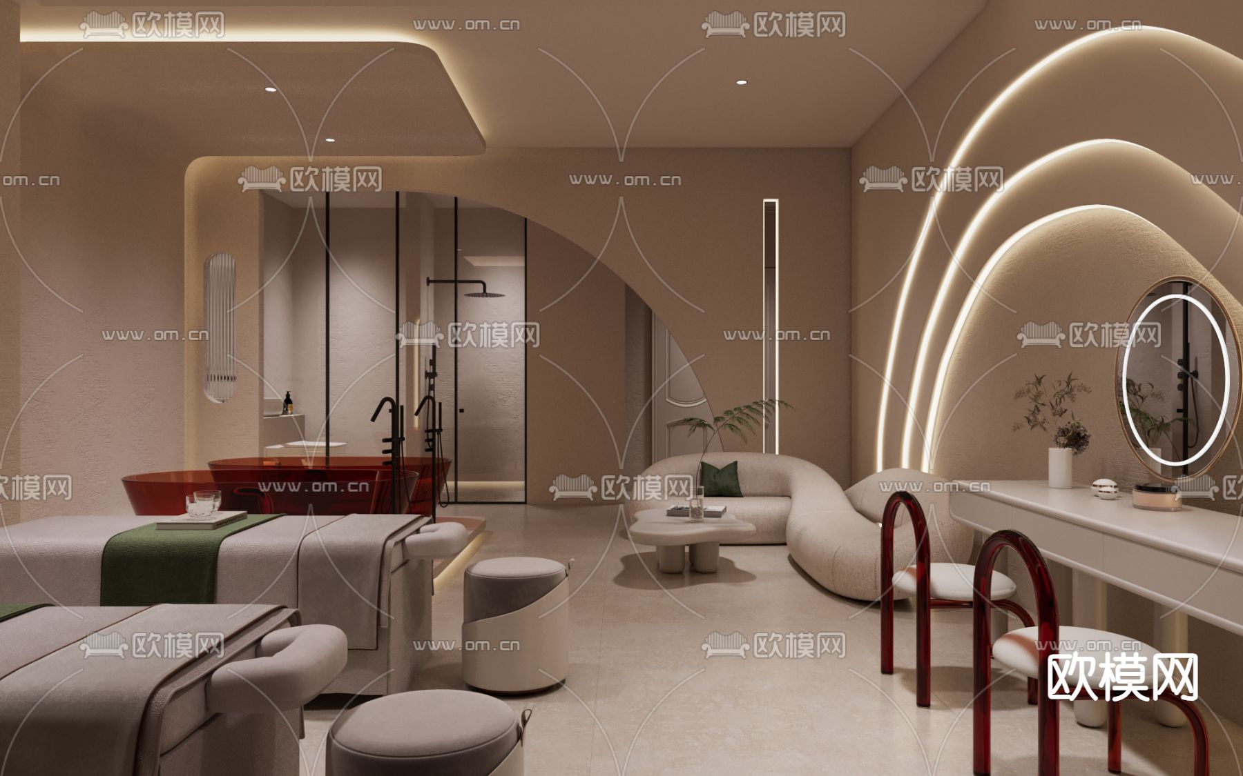 侘寂SPA 护理房 美容房3d模型下载（渲染图1）