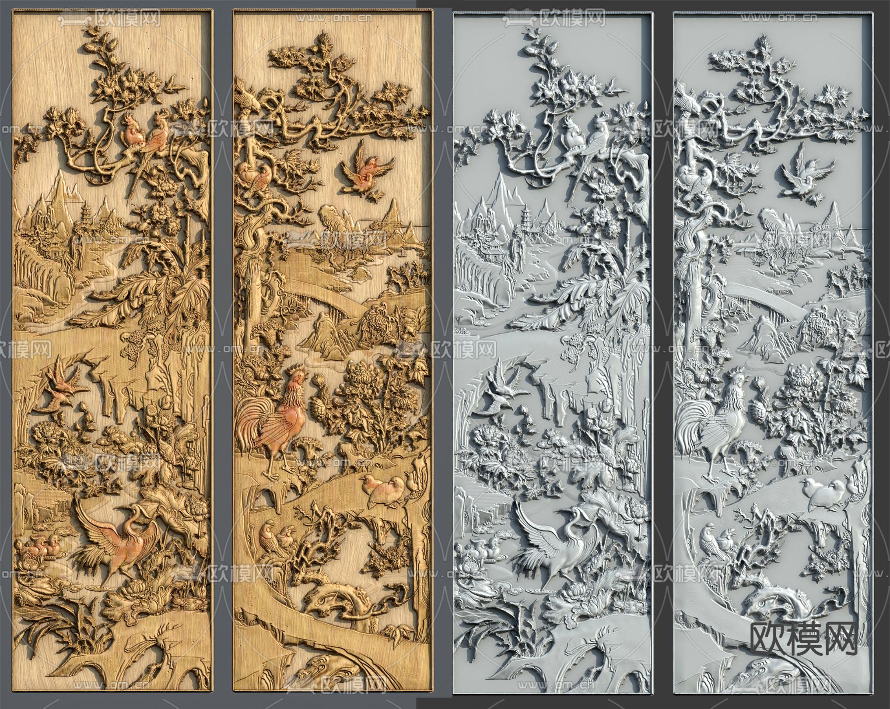 新中式花鸟浮雕su模型下载（渲染图2）