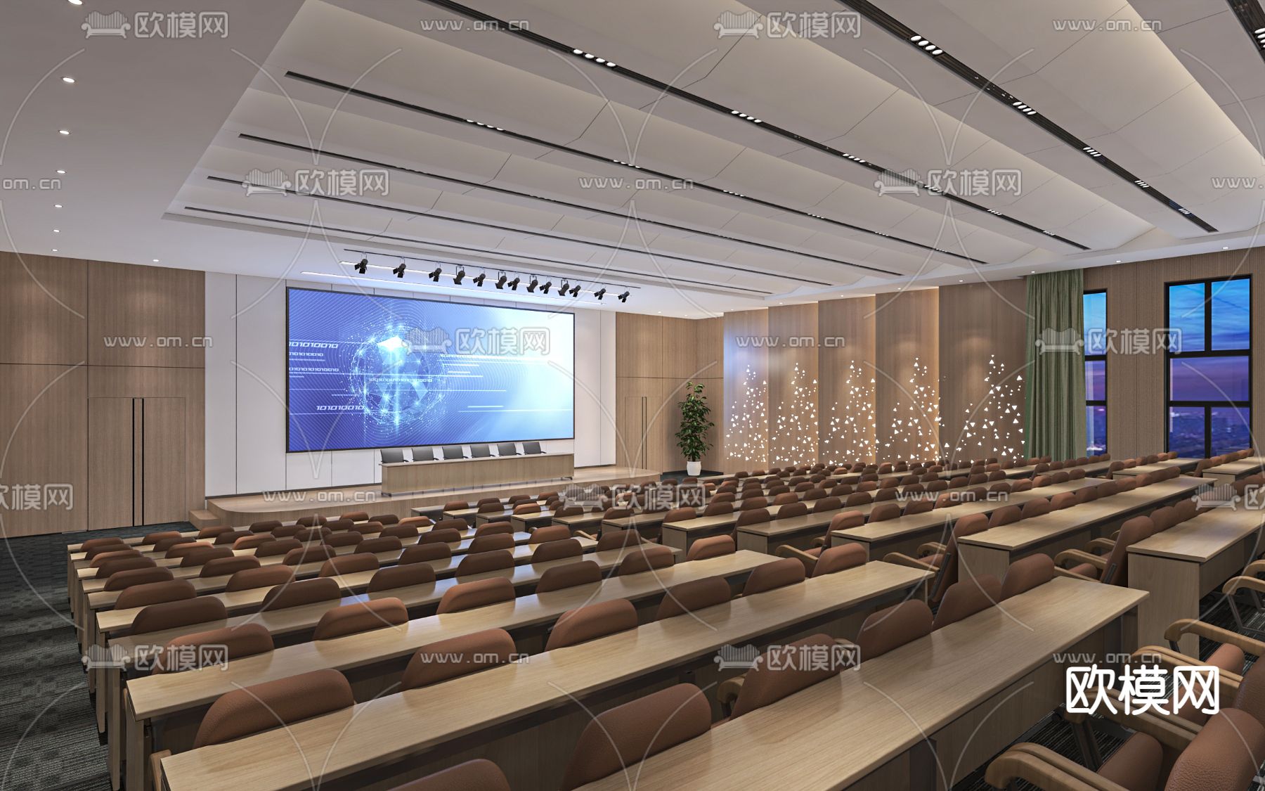 现代报告厅 阶梯会议室3d模型下载（渲染图1）