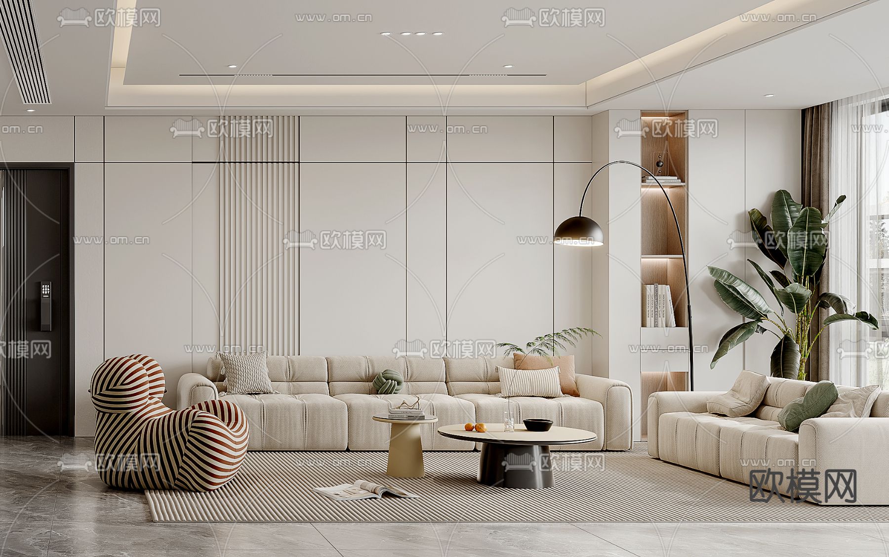 现代客餐厅3d模型下载（渲染图1）