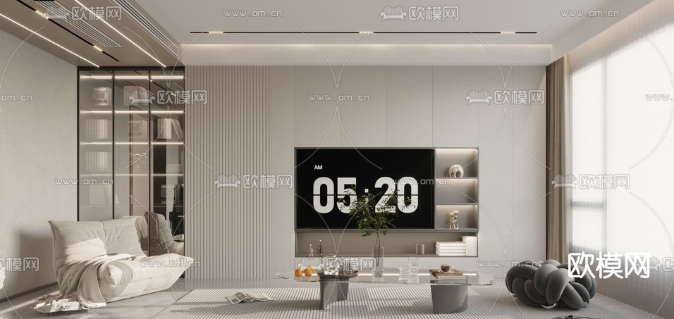 现代客厅 餐厅3d模型下载(渲染图2)