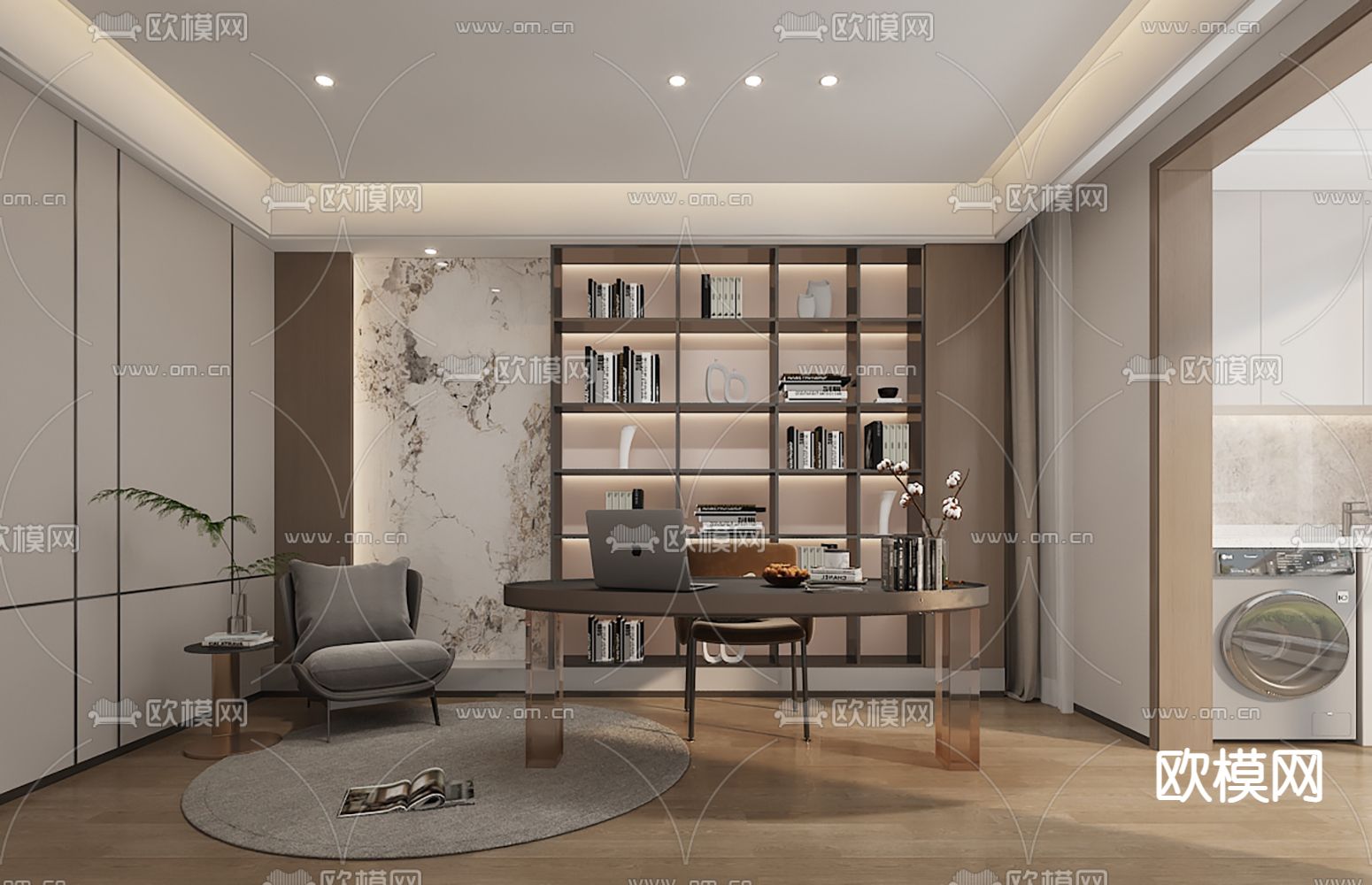 现代书房 电脑房 学习房3d模型下载