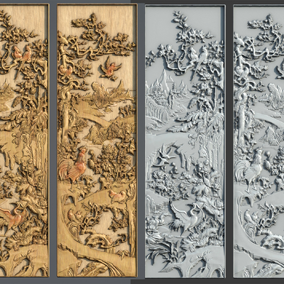  新中式花鸟浮雕su模型 