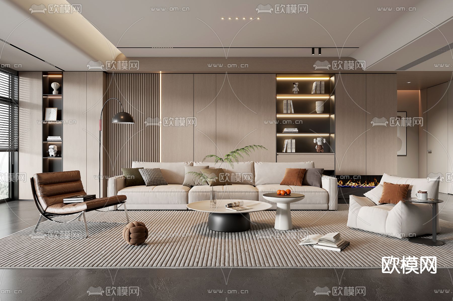 现代客厅3d模型下载