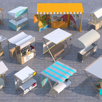 网红摊位 小吃摊3d模型