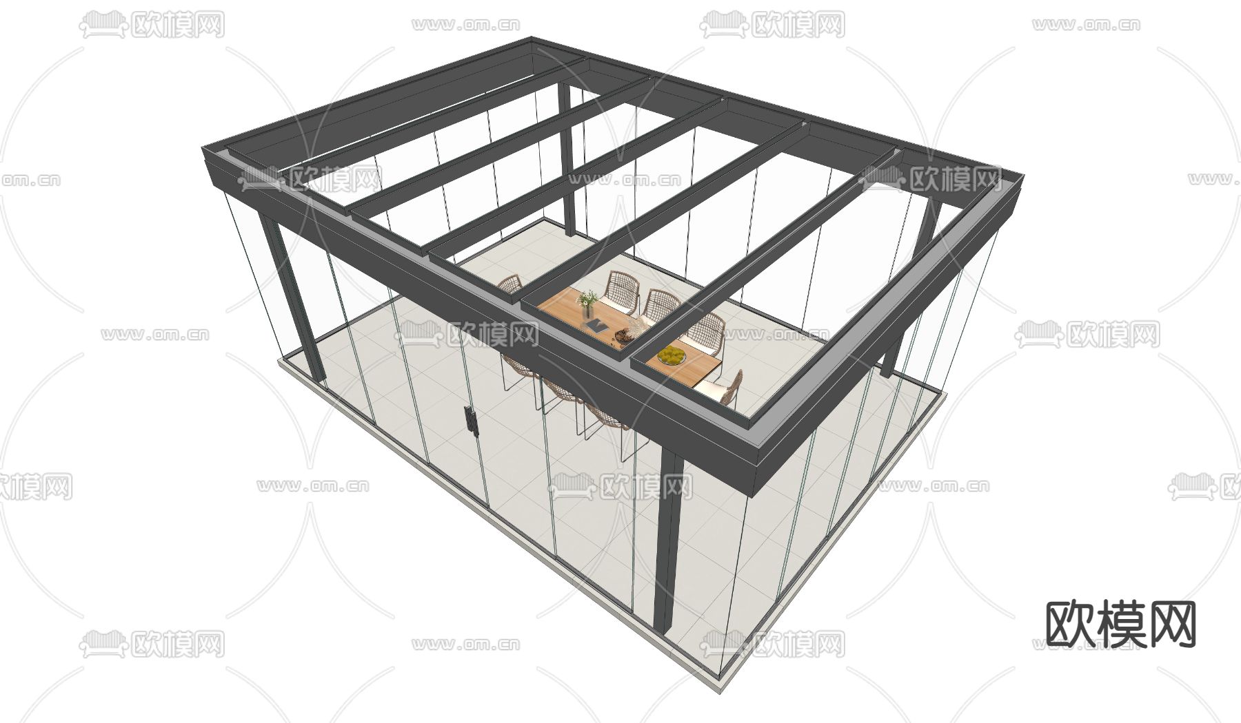 阳光房 玻璃房su模型下载（渲染图2）