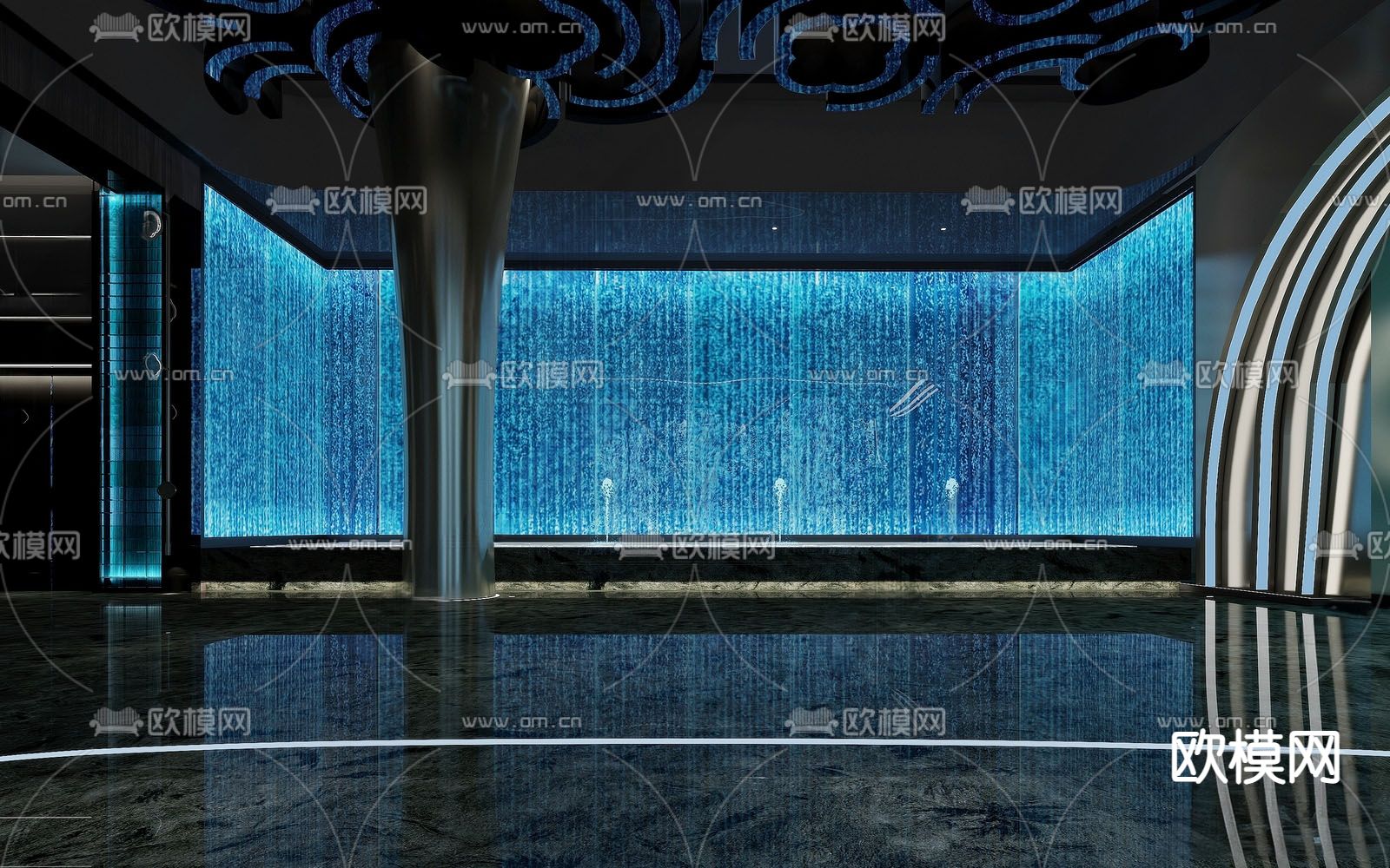 洗浴中心大堂 水景墙su模型下载（渲染图1）