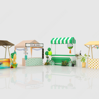  商业摊位美陈 夜市摊位 地产su模型 