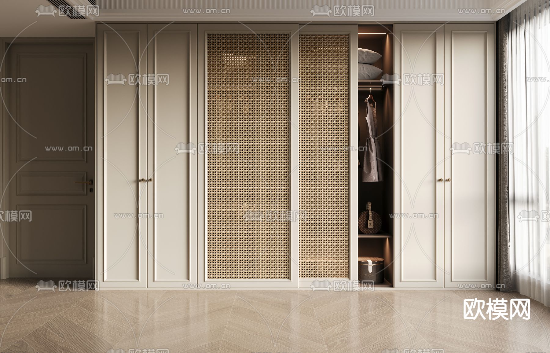 奶油风衣柜 衣橱3d模型下载