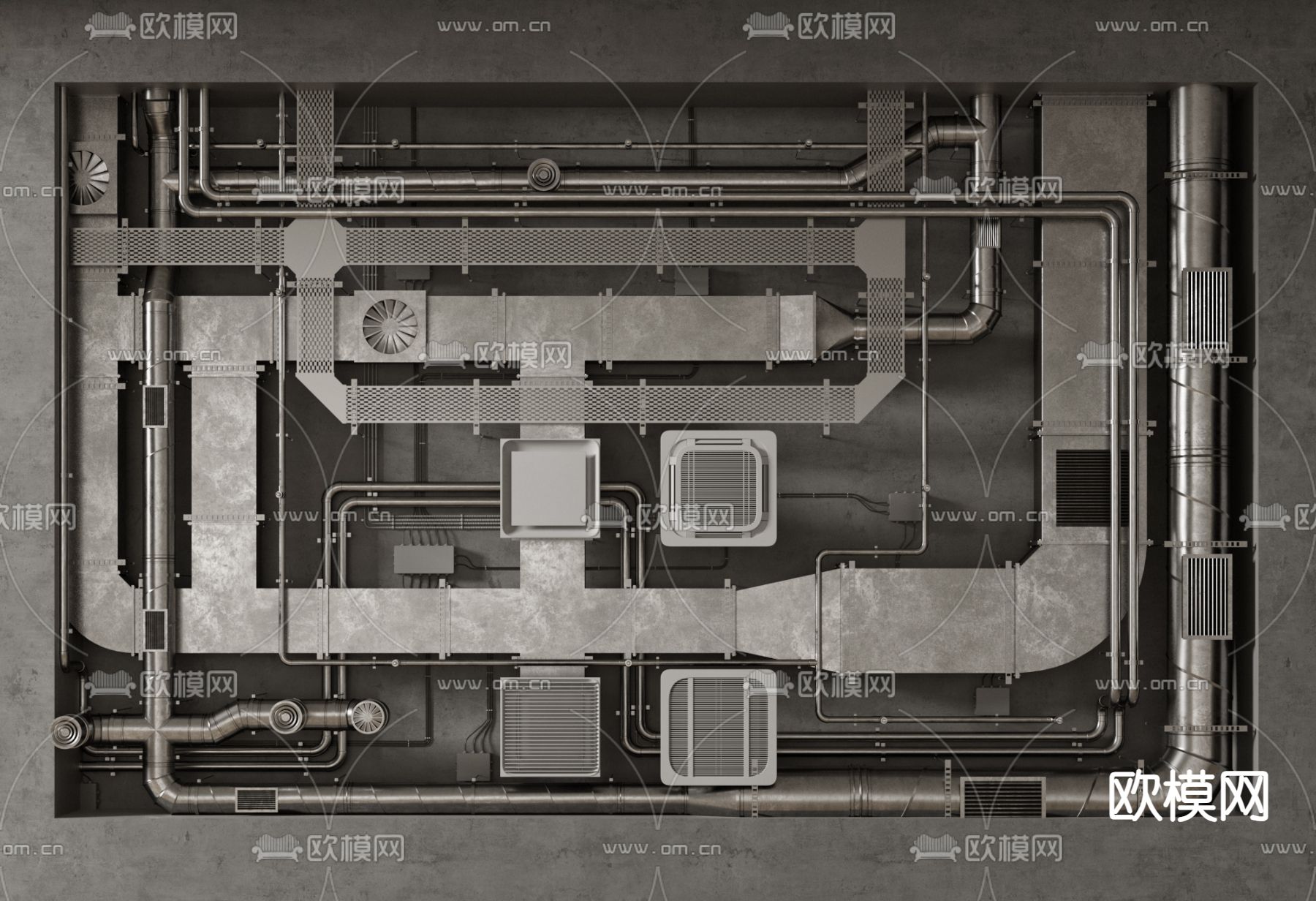 工业风吊顶 通风管道 空调管道3d模型下载