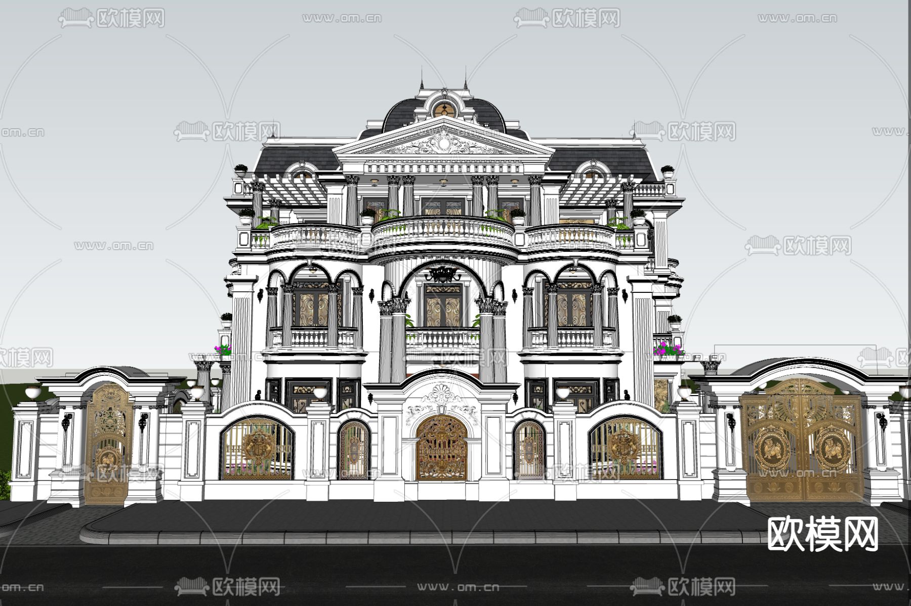 欧式别墅su模型下载（渲染图4）
