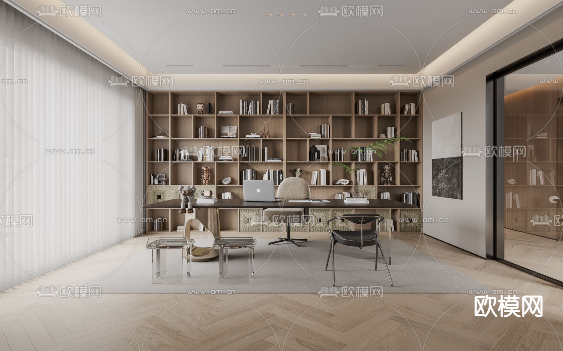 现代书房3d模型下载