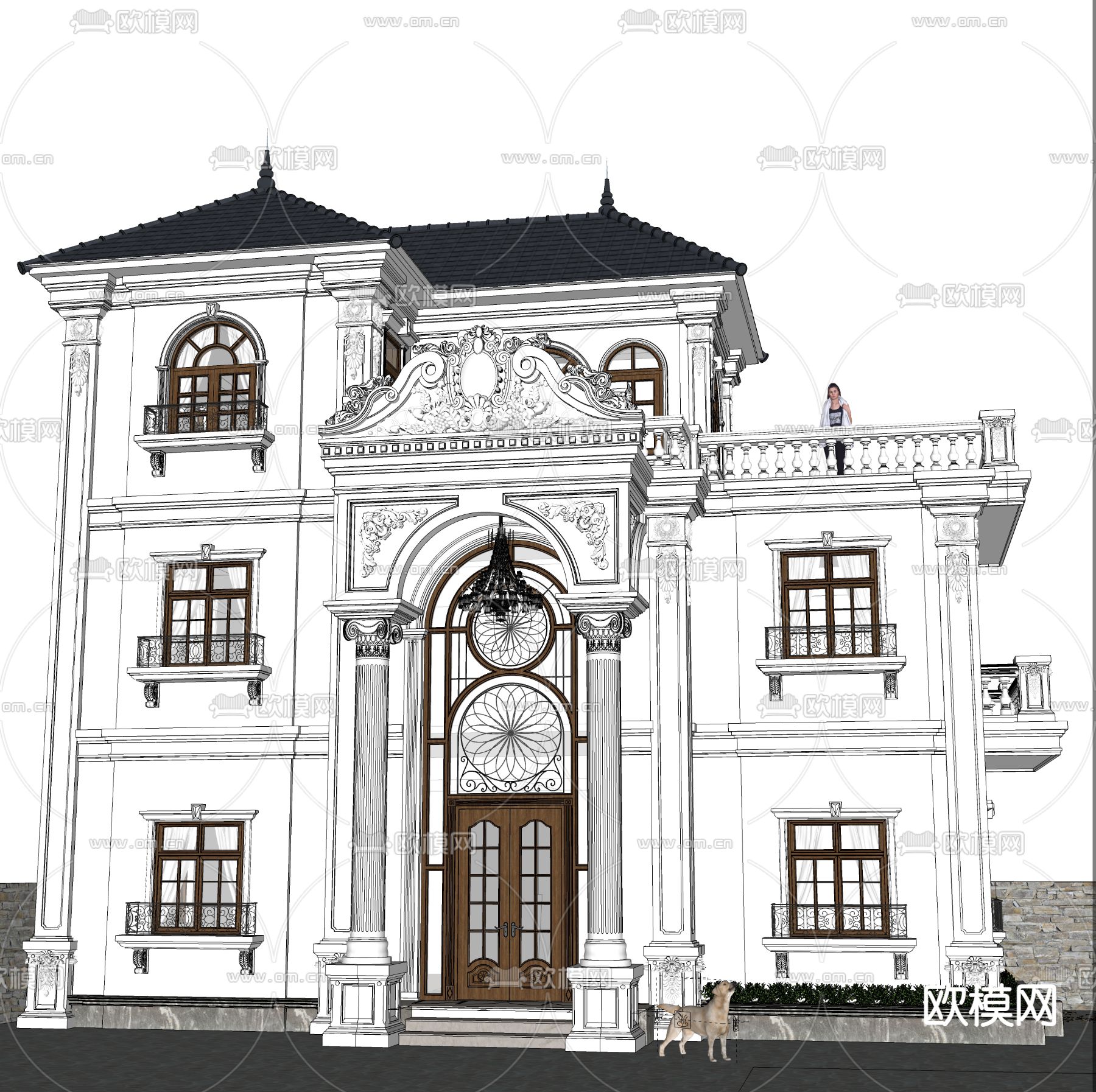 欧式别墅su模型下载（渲染图3）