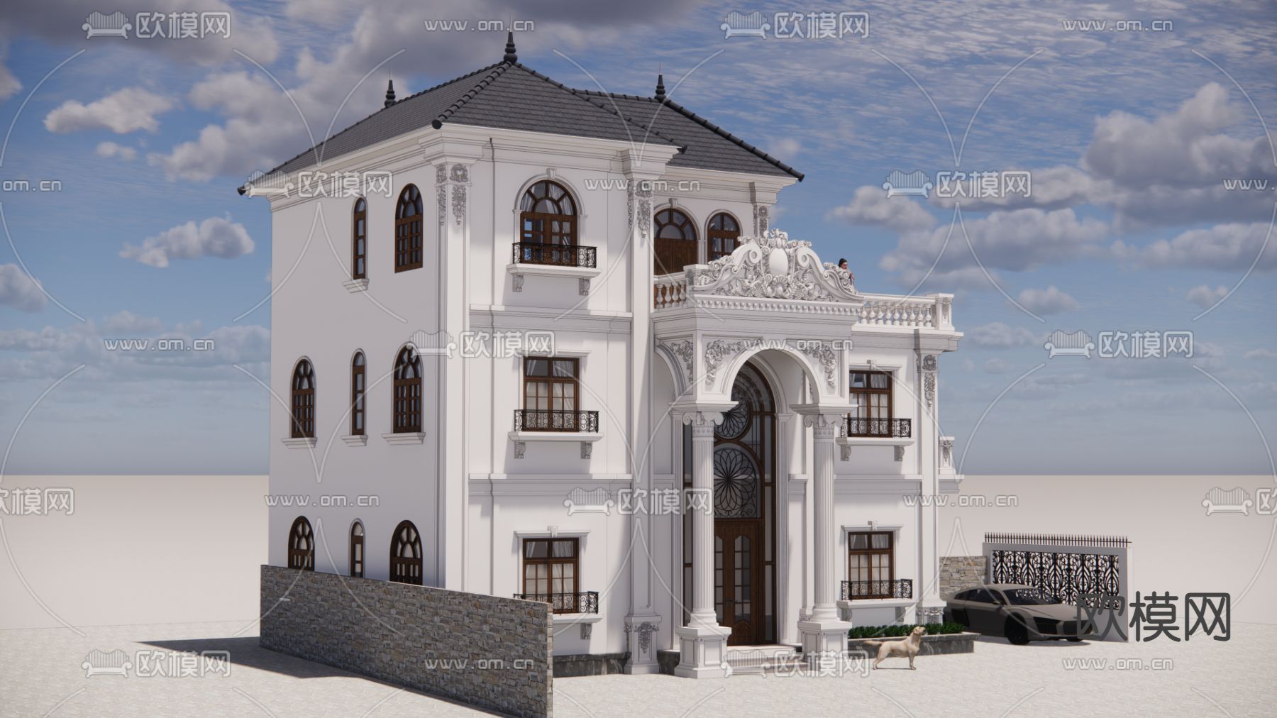 欧式别墅su模型下载（渲染图4）