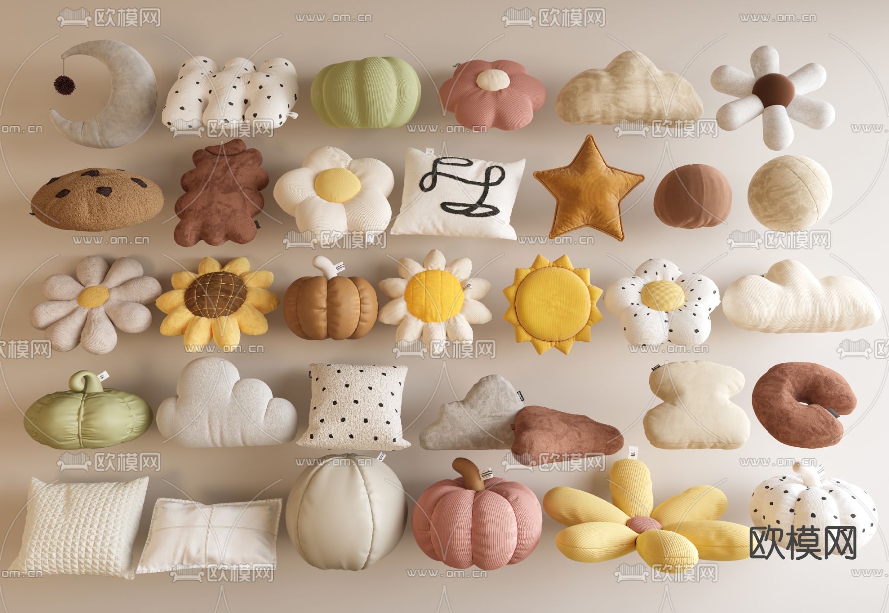 儿童抱枕 卡通枕头 花瓣靠枕3d模型下载