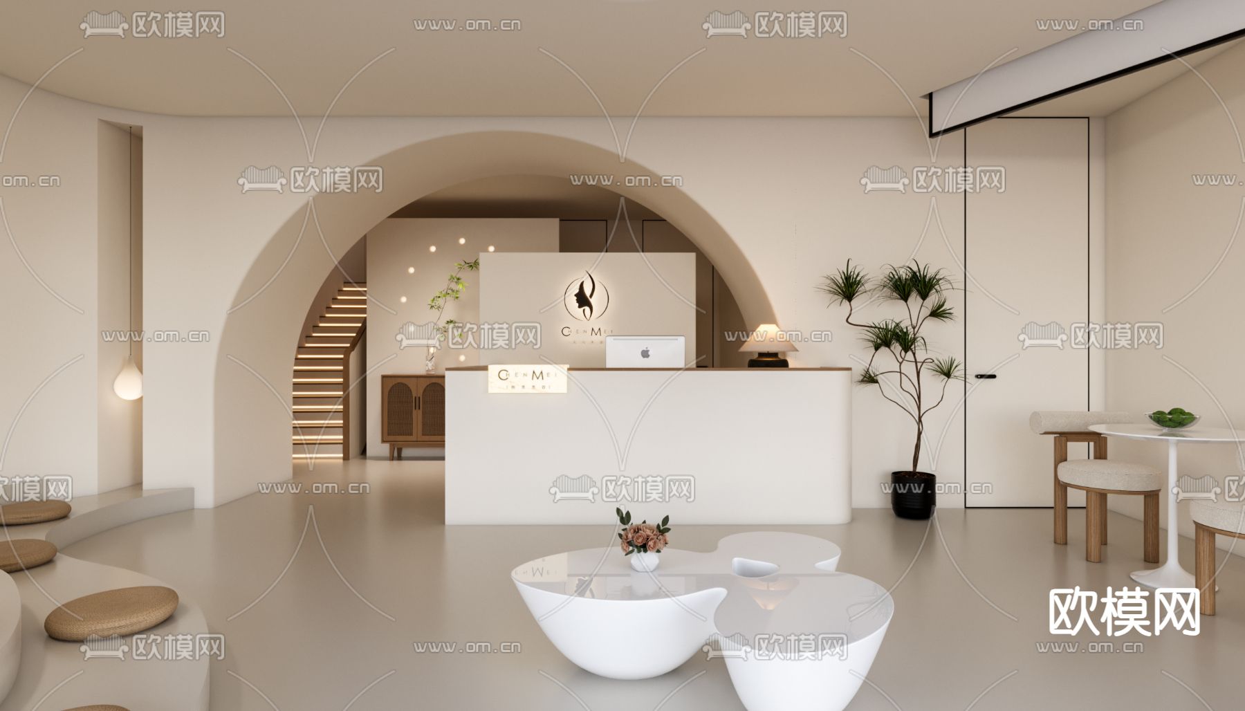 美容院大厅 养生会所3d模型下载（渲染图1）