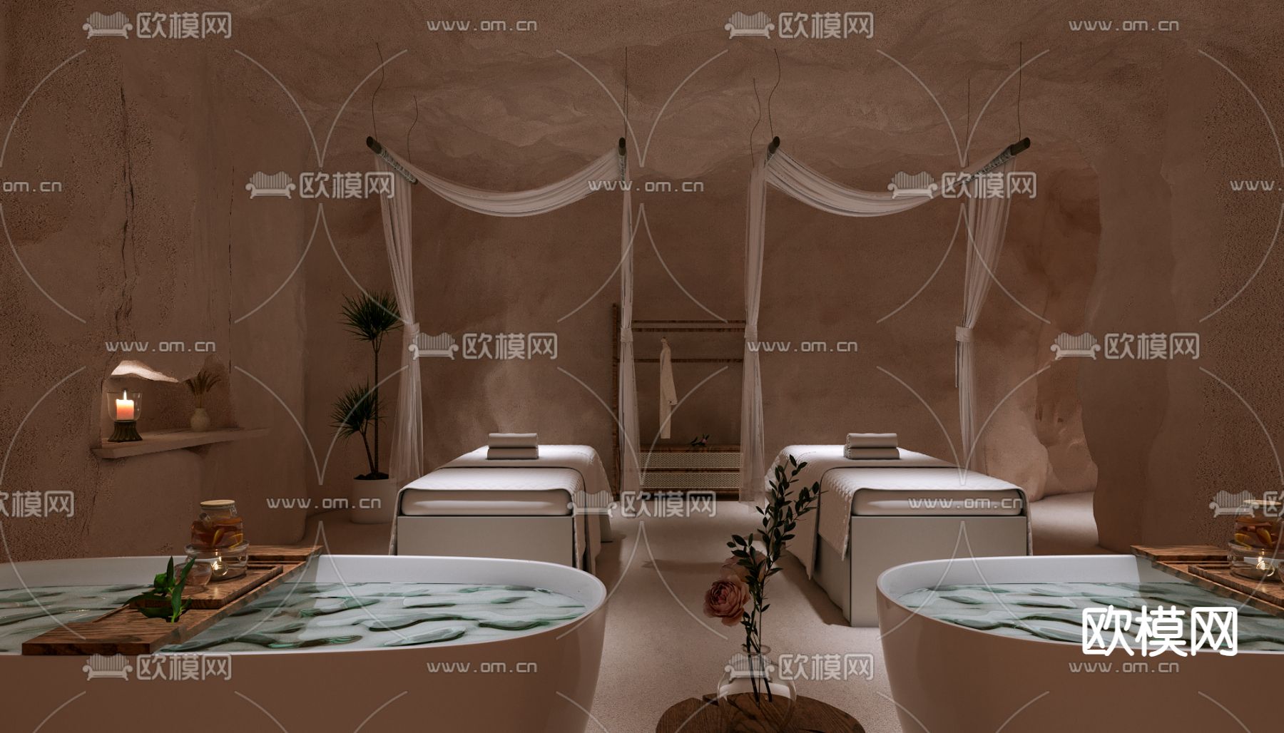 侘寂SPA 护理房 美容房3d模型下载（渲染图2）