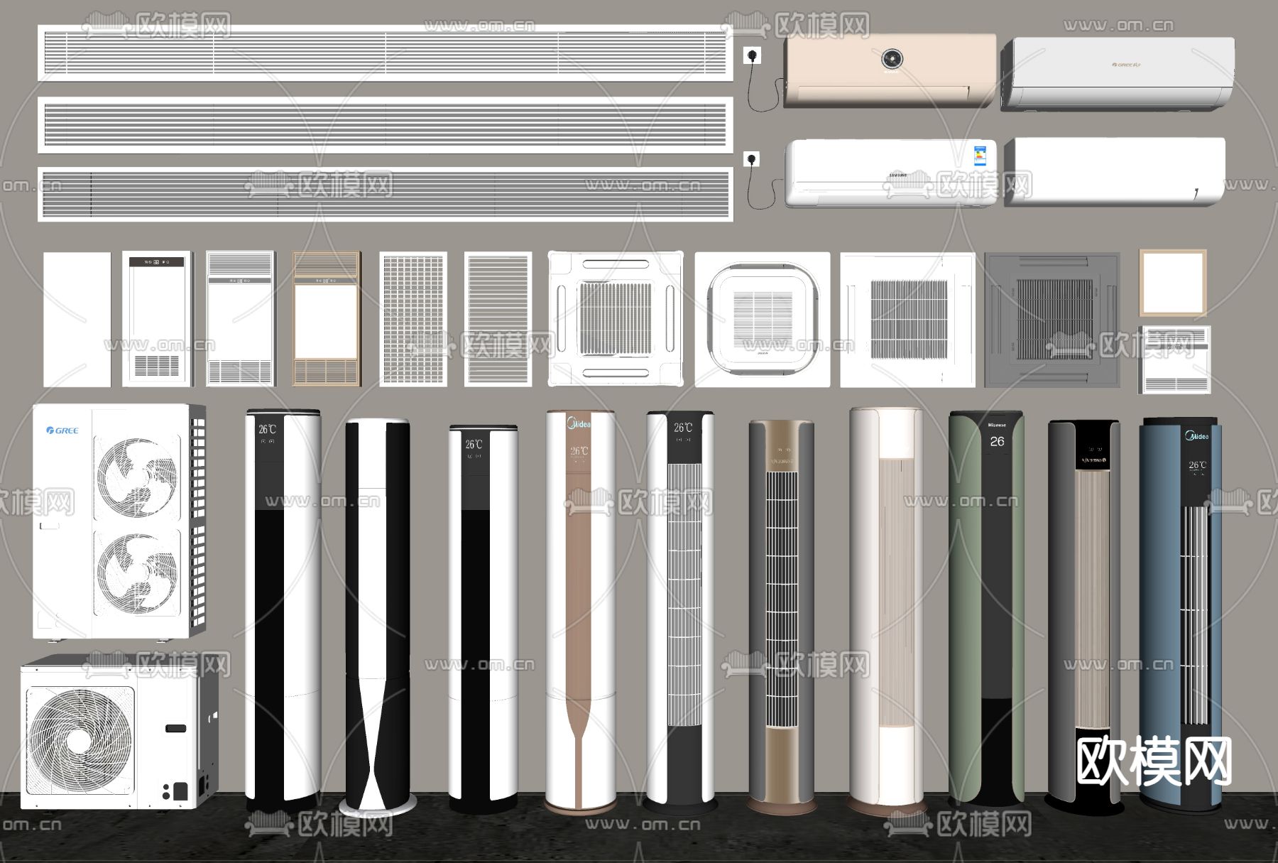 空调 立式空调 挂式空调su模型下载（渲染图2）