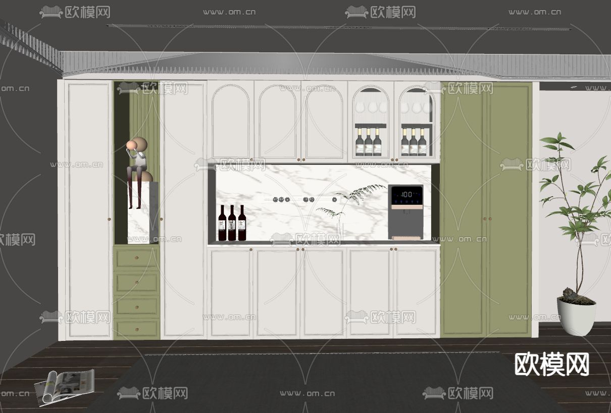 法式酒柜 餐边柜su模型下载（渲染图2）