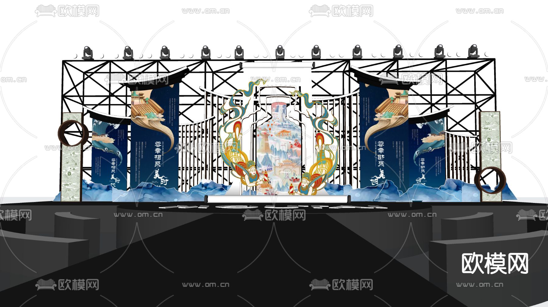 中式水上舞台su模型下载（渲染图2）