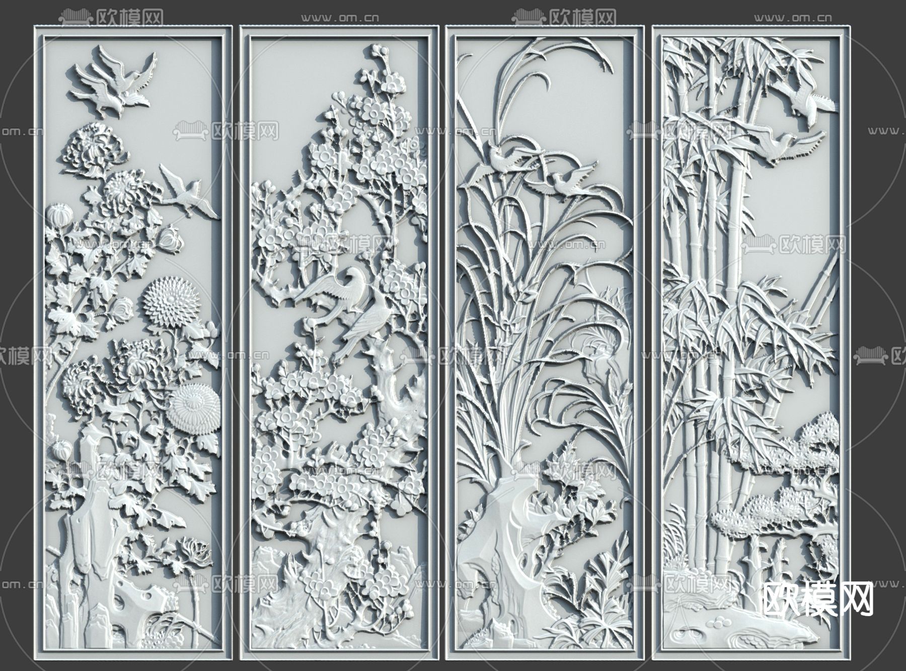 新中式花鸟浮雕su模型下载（渲染图2）