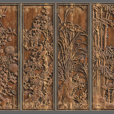  新中式花鸟浮雕su模型 