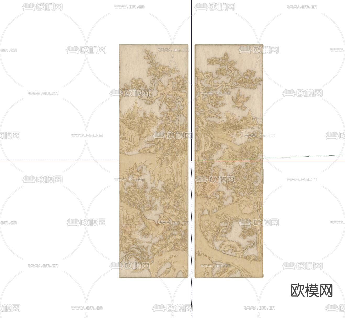 新中式花鸟浮雕su模型下载（渲染图1）