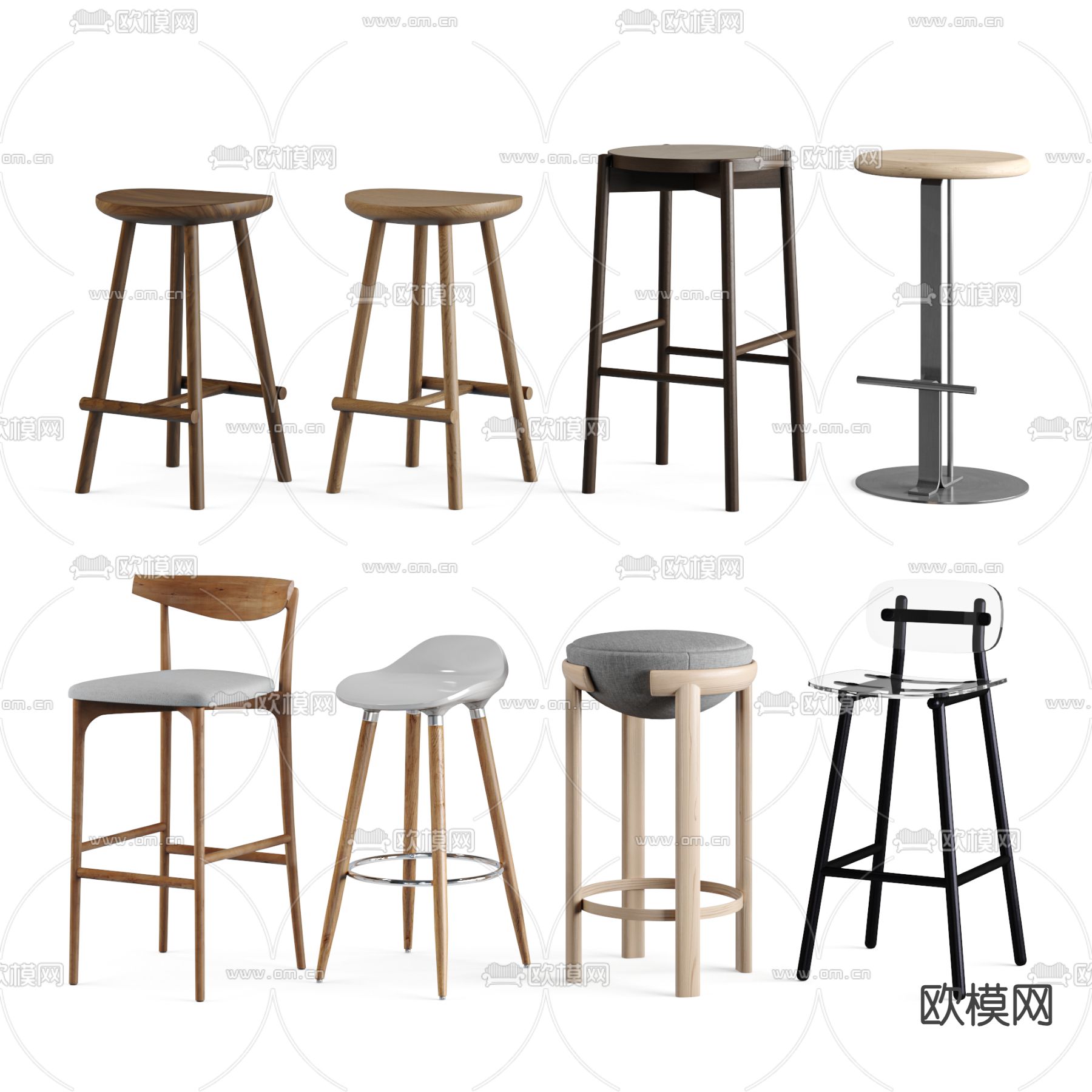 中古风吧椅su模型下载（渲染图1）