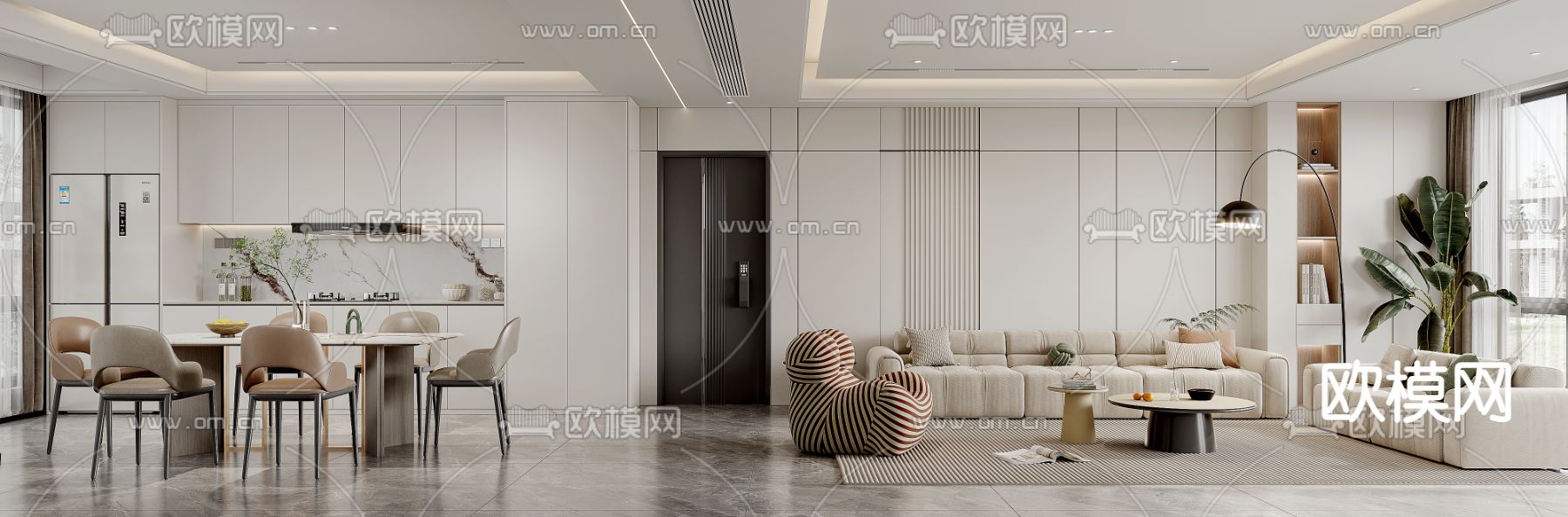 现代客餐厅3d模型下载（渲染图2）