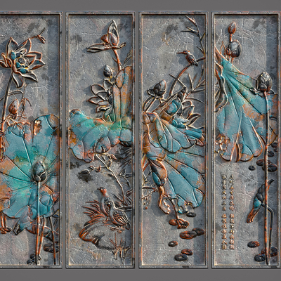  新中式彩色石雕su模型 