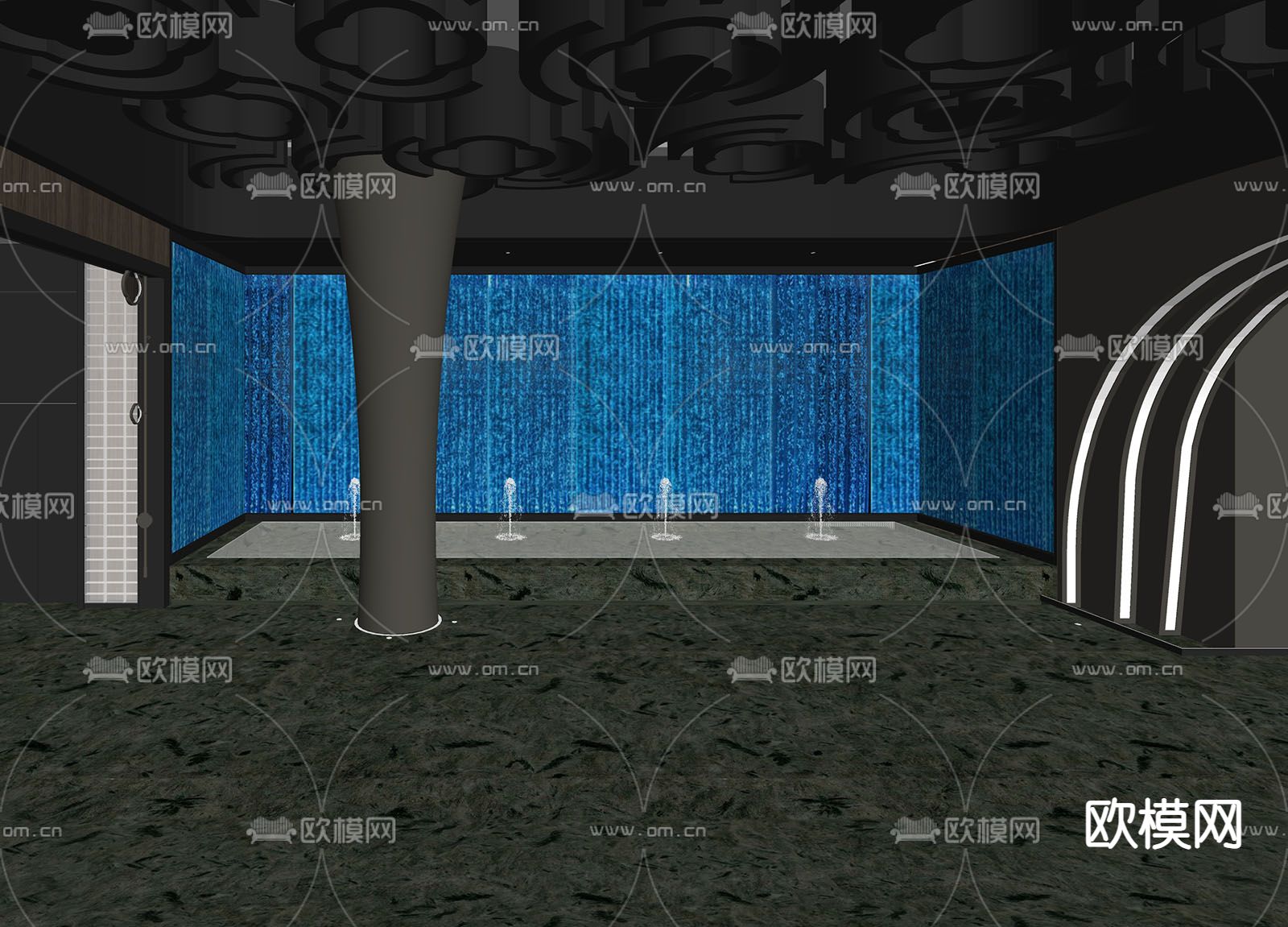 洗浴中心大堂 水景墙su模型下载（渲染图2）