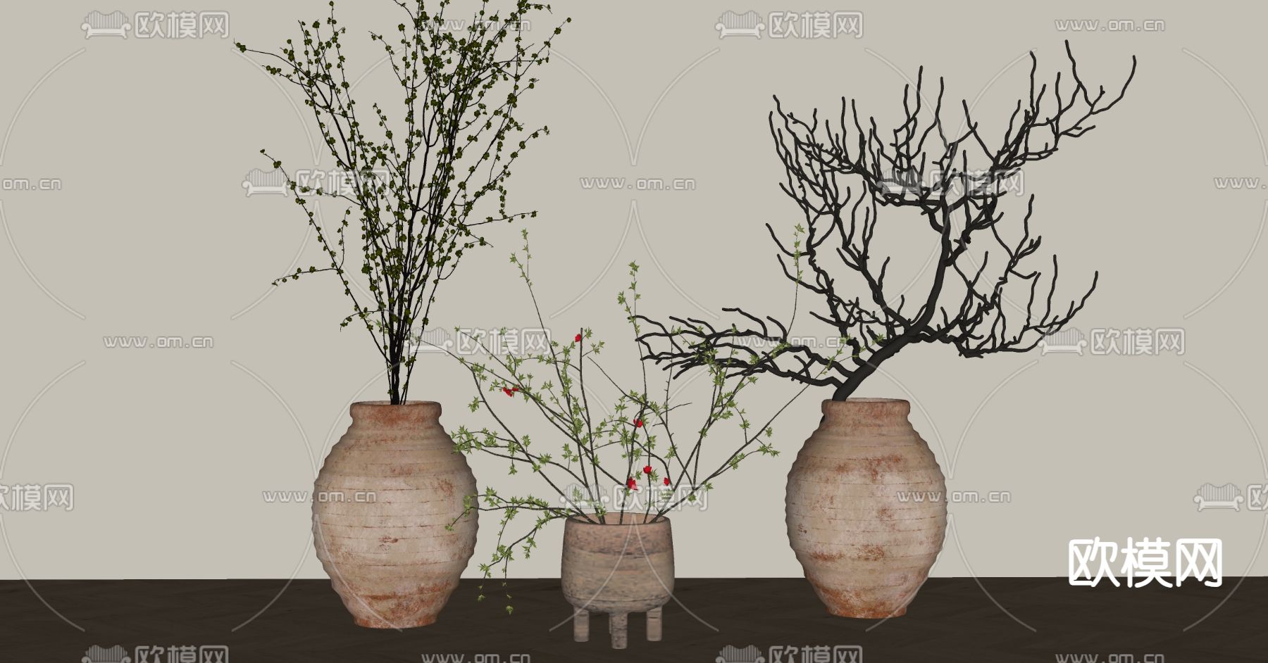 侘寂盆栽 陶罐su模型下载（渲染图2）