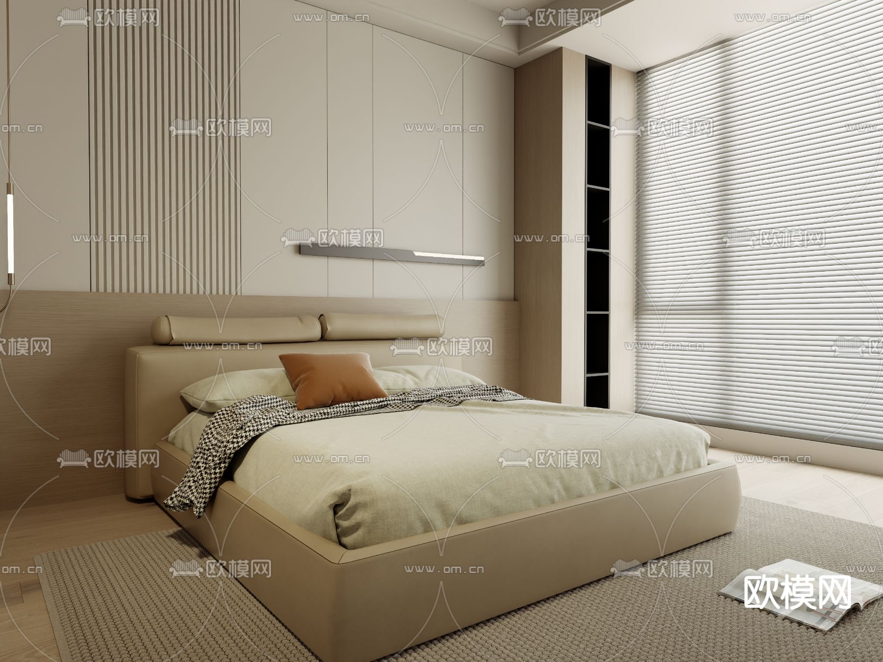 现代双人床3d模型下载