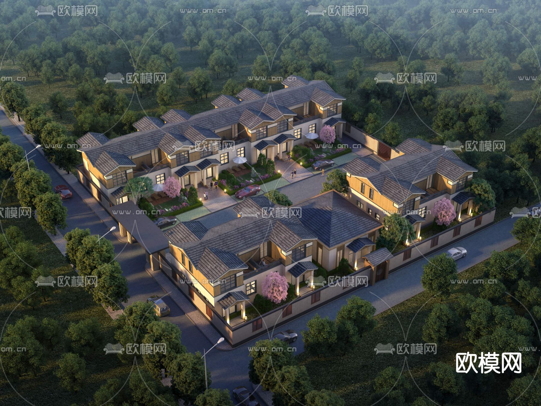 别墅鸟瞰 夜景3d模型下载