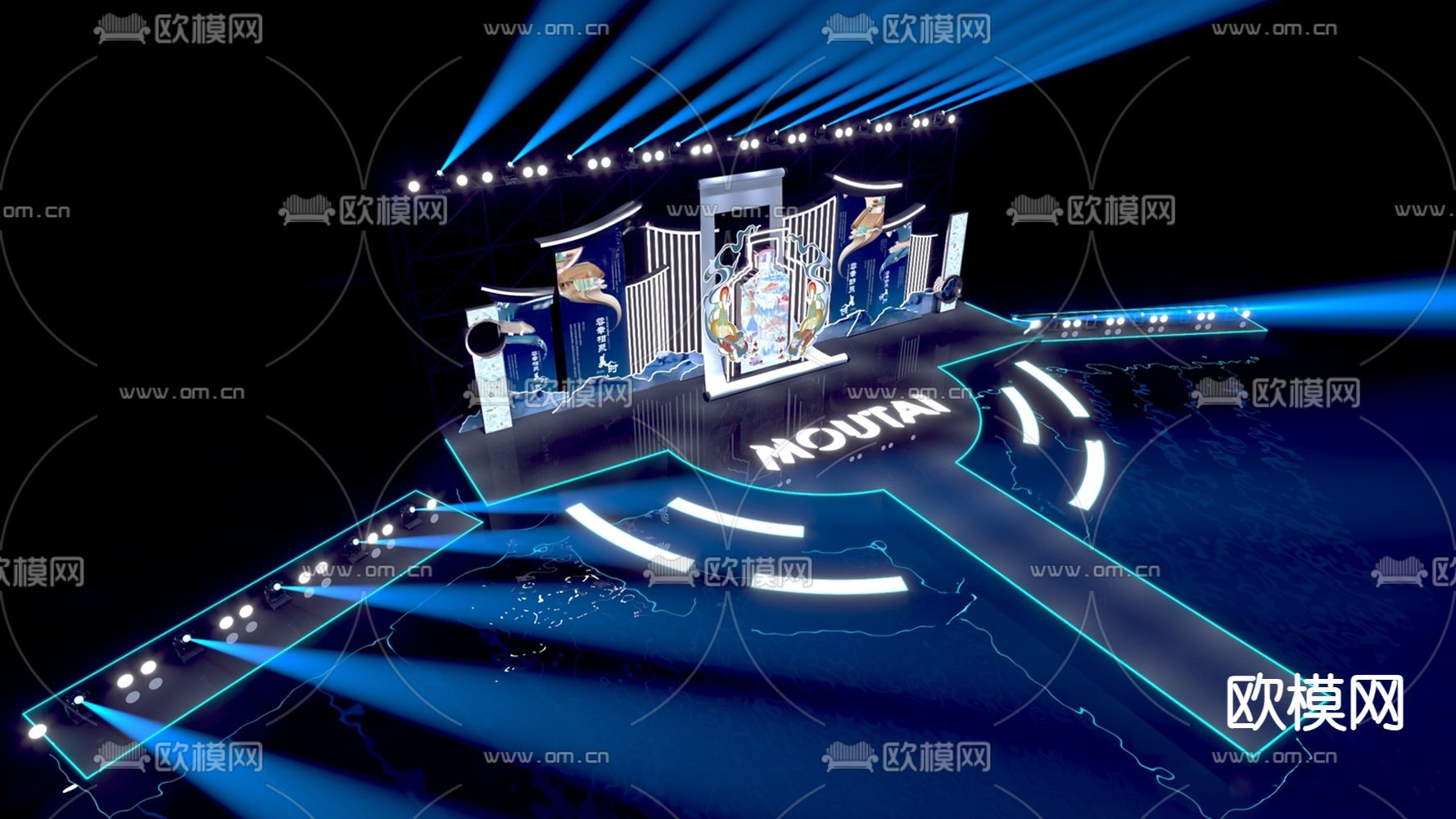 中式水上舞台su模型下载（渲染图3）