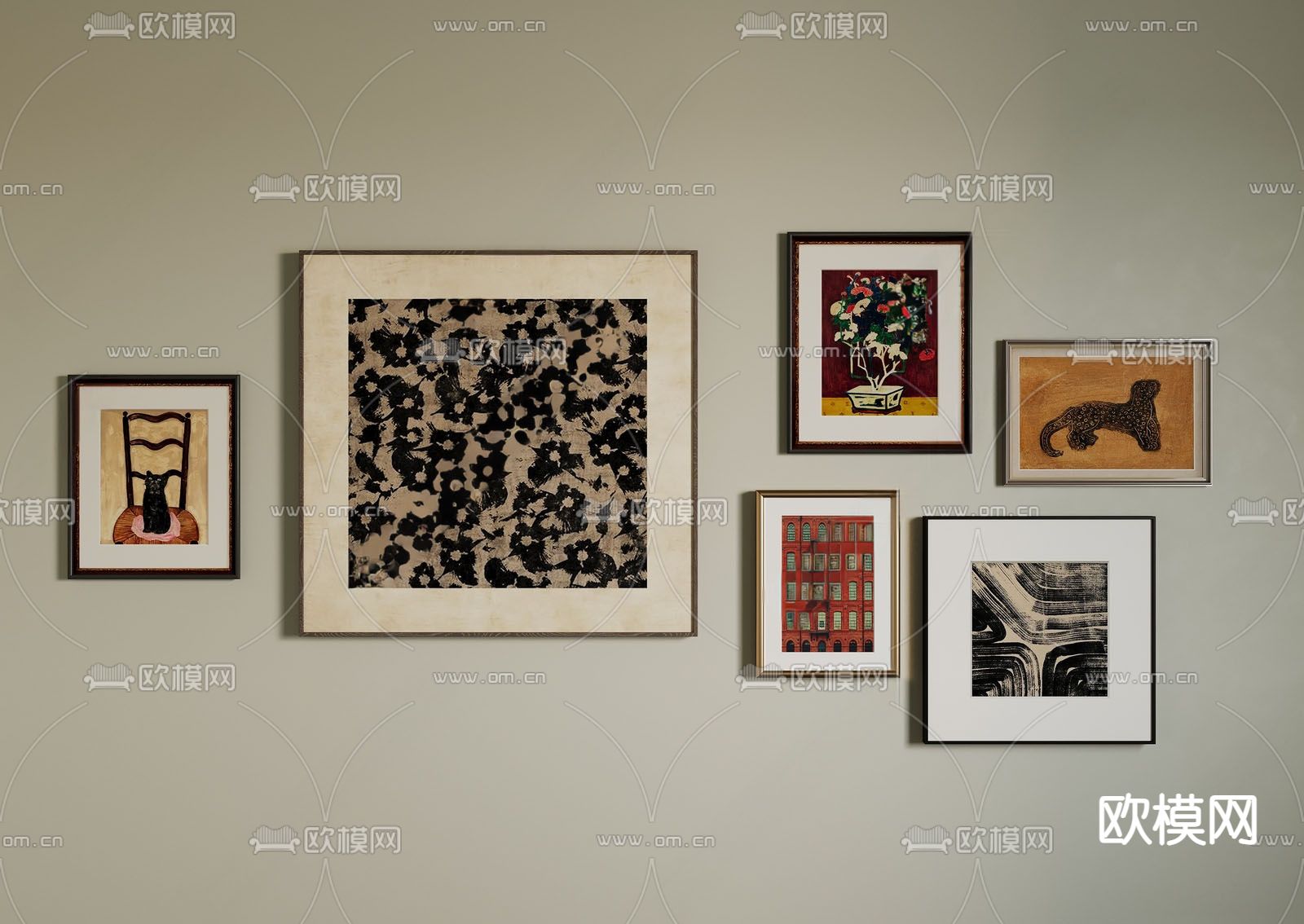 中古风装饰画su模型下载（渲染图1）