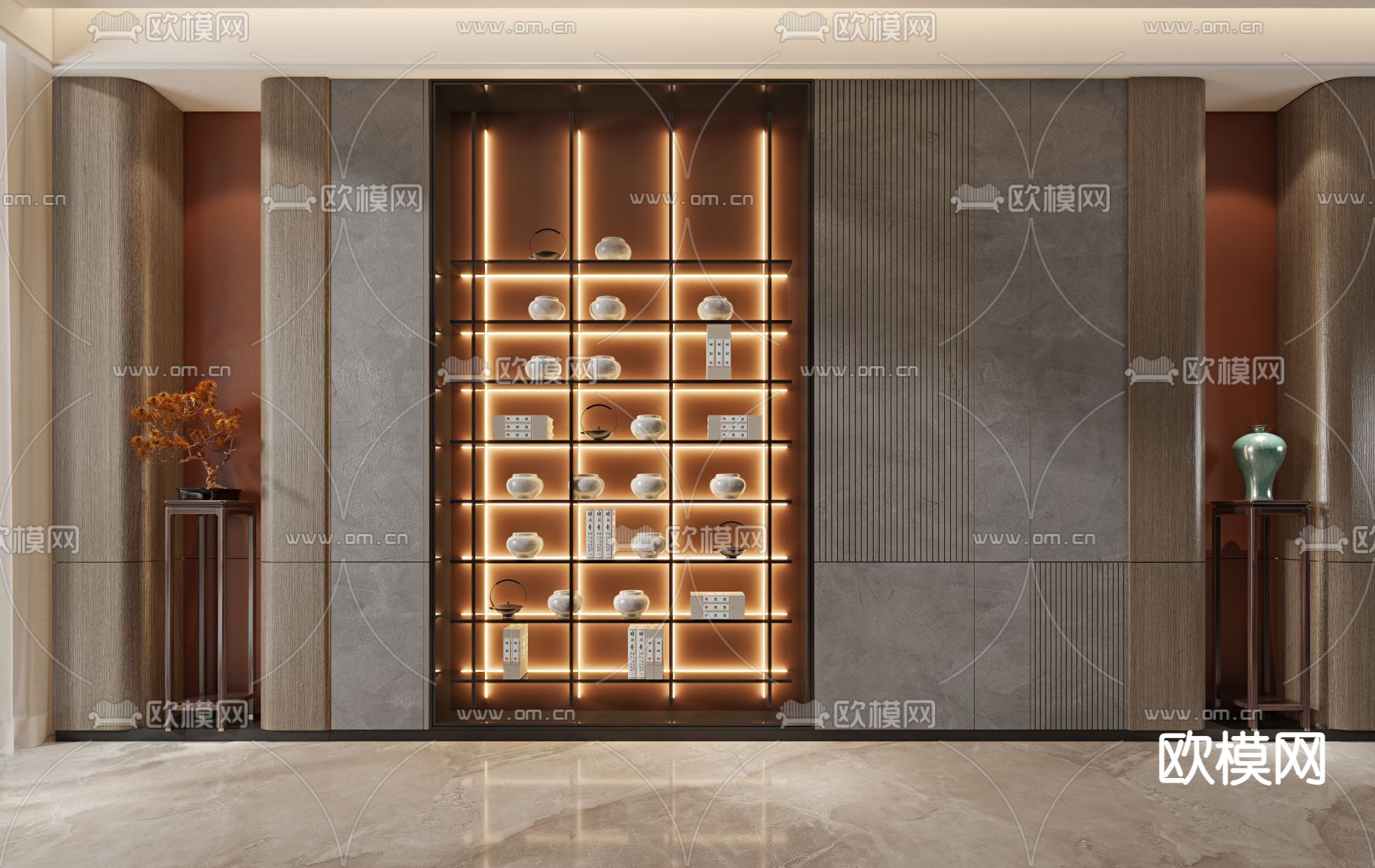 新中式装饰柜 陈列柜3d模型下载