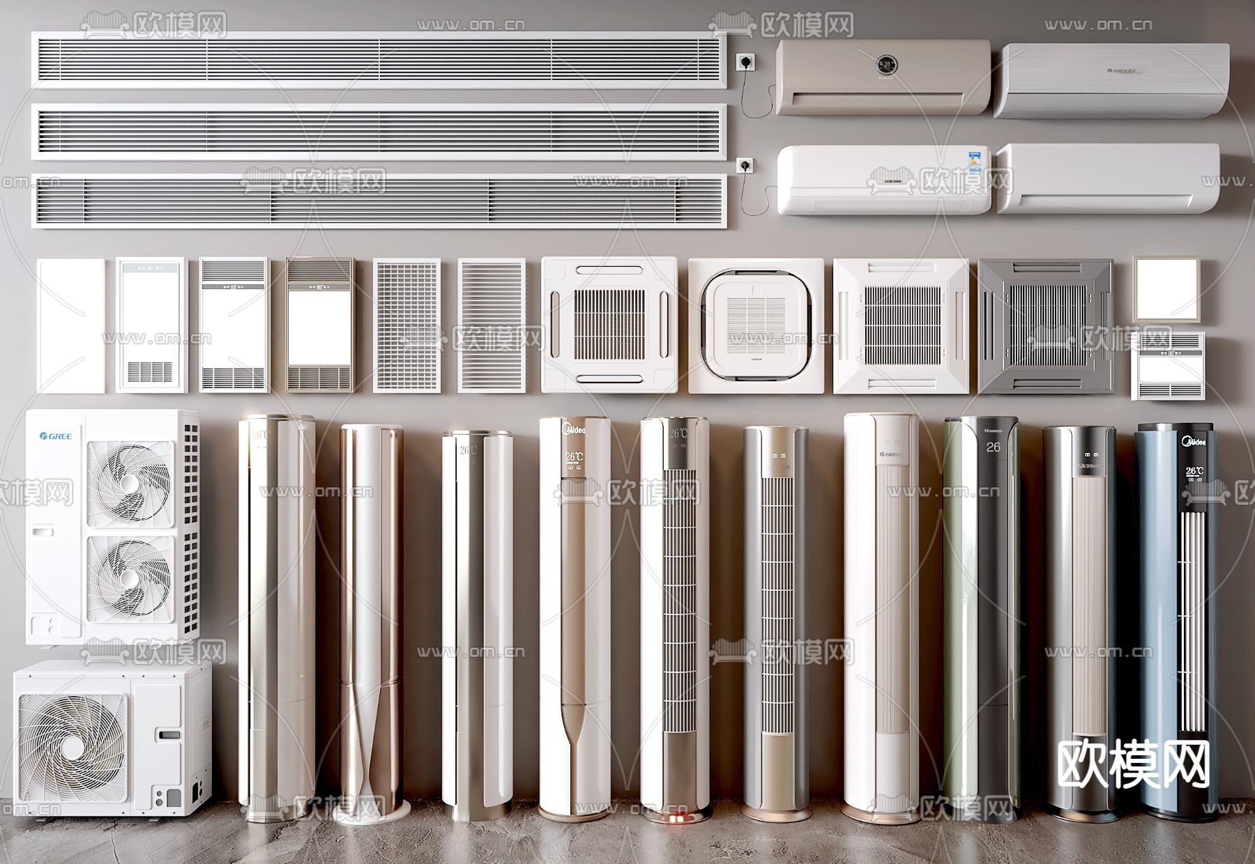 立式空调 挂式空调 天花机3d模型下载
