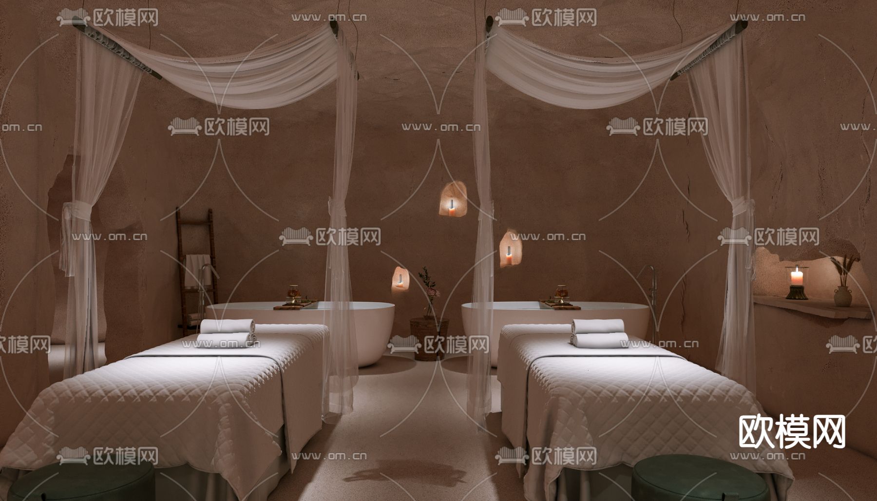 侘寂SPA 护理房 美容房3d模型下载（渲染图1）