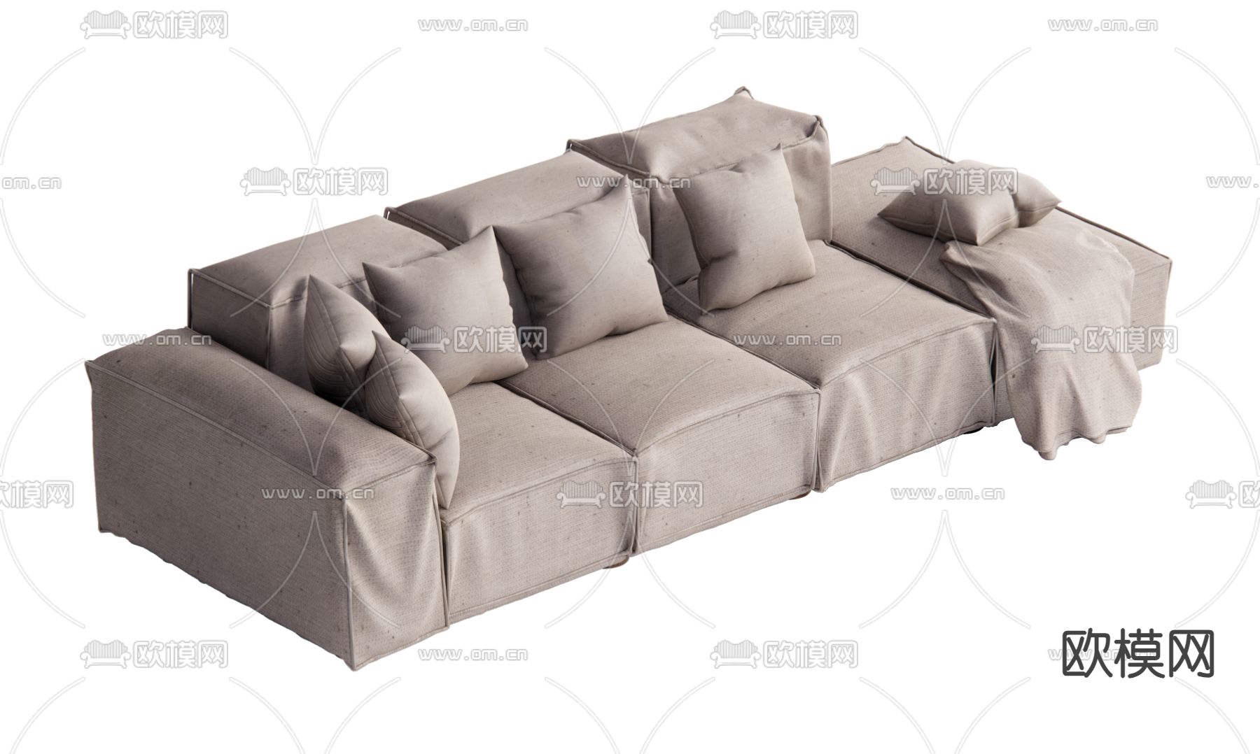 侘寂风多人沙发su模型下载（渲染图2）