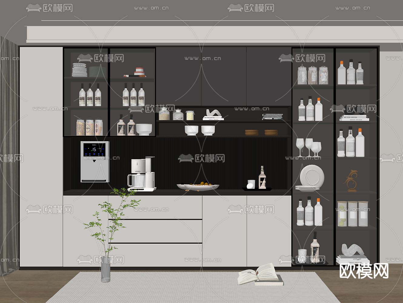现代酒柜su模型下载（渲染图2）