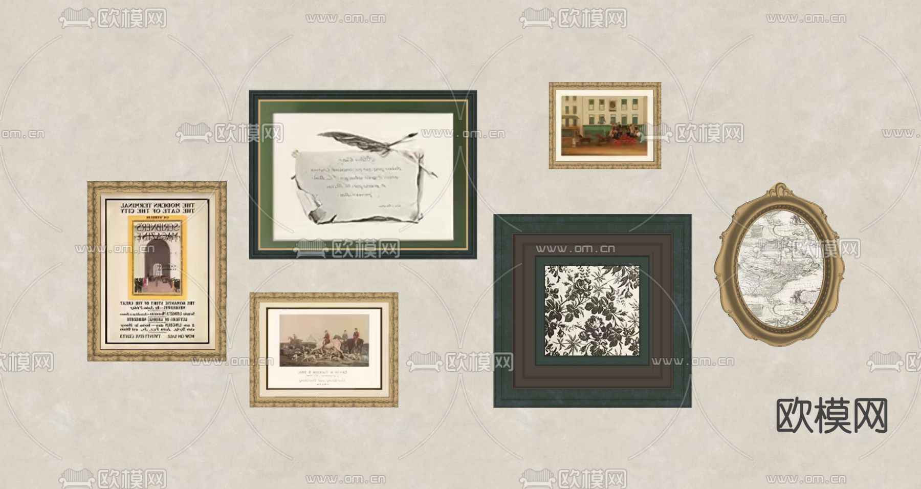 中古风装饰画su模型下载（渲染图2）