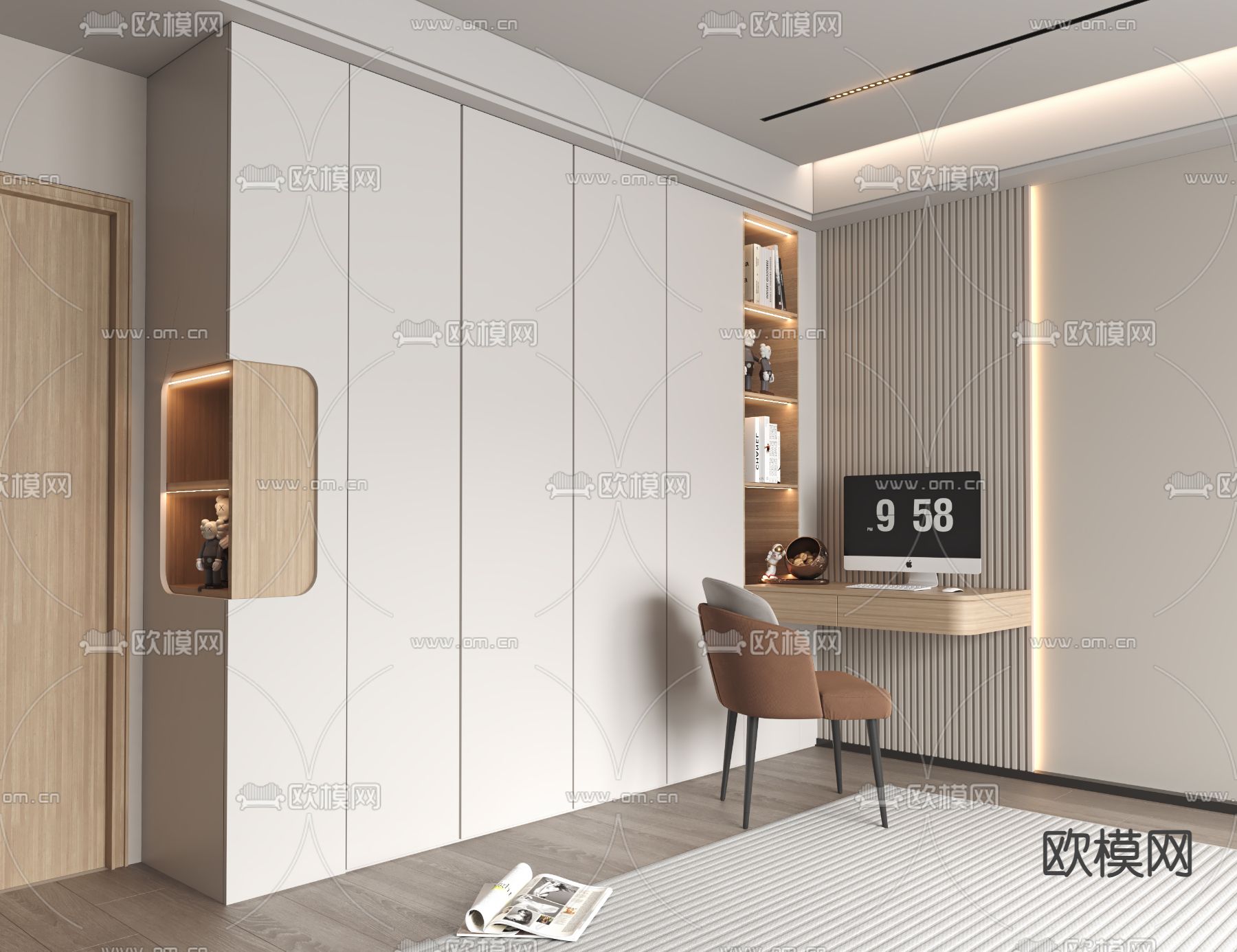 现代衣柜su模型下载（渲染图1）